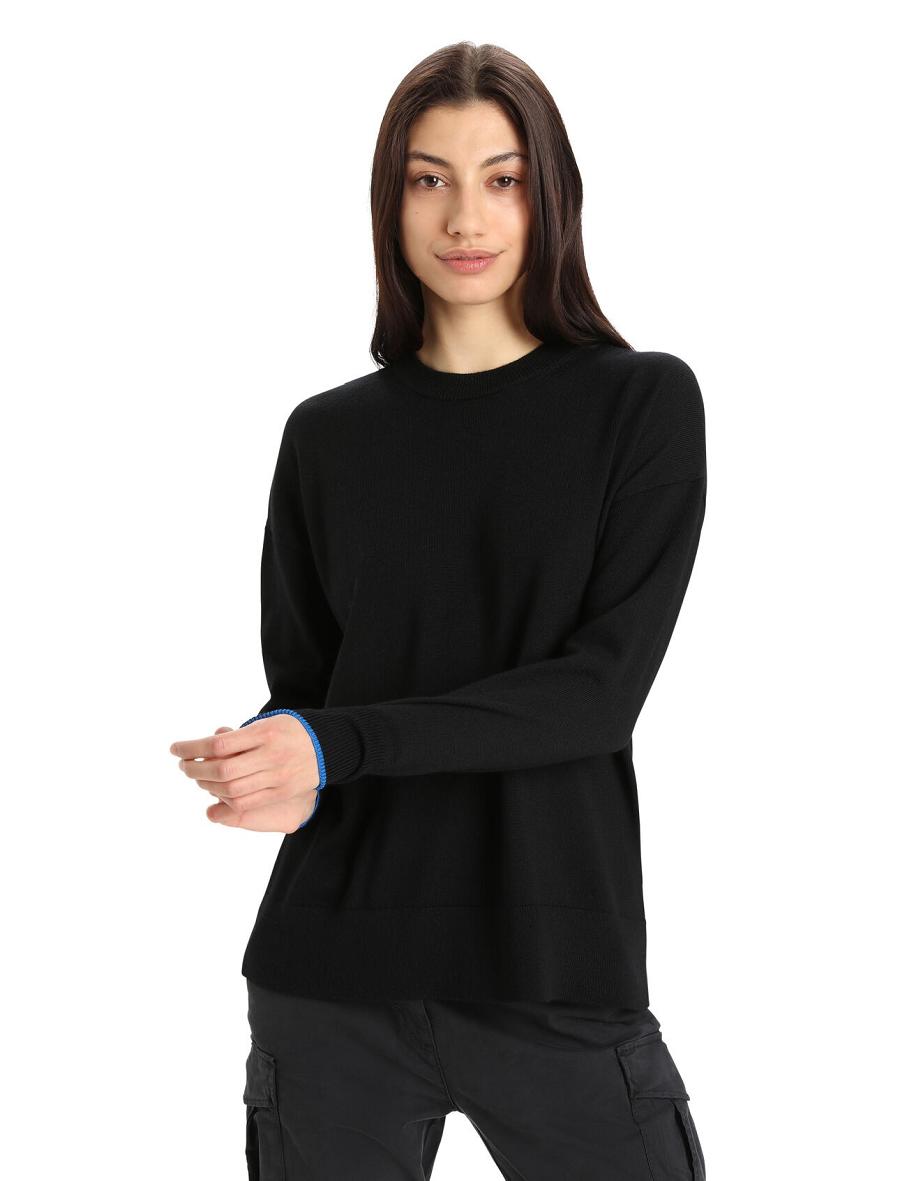 Black / Lazurite Icebreaker Merino Shearer Crewe Women\'s Sweaters | AU 1632CTVE